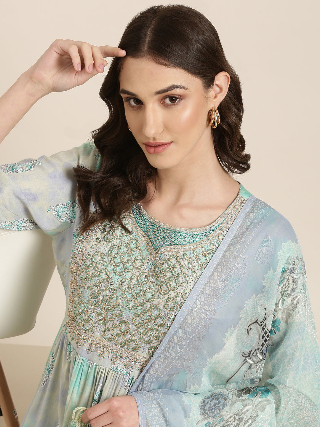 Women Turquoise Blue Floral Kurta Set