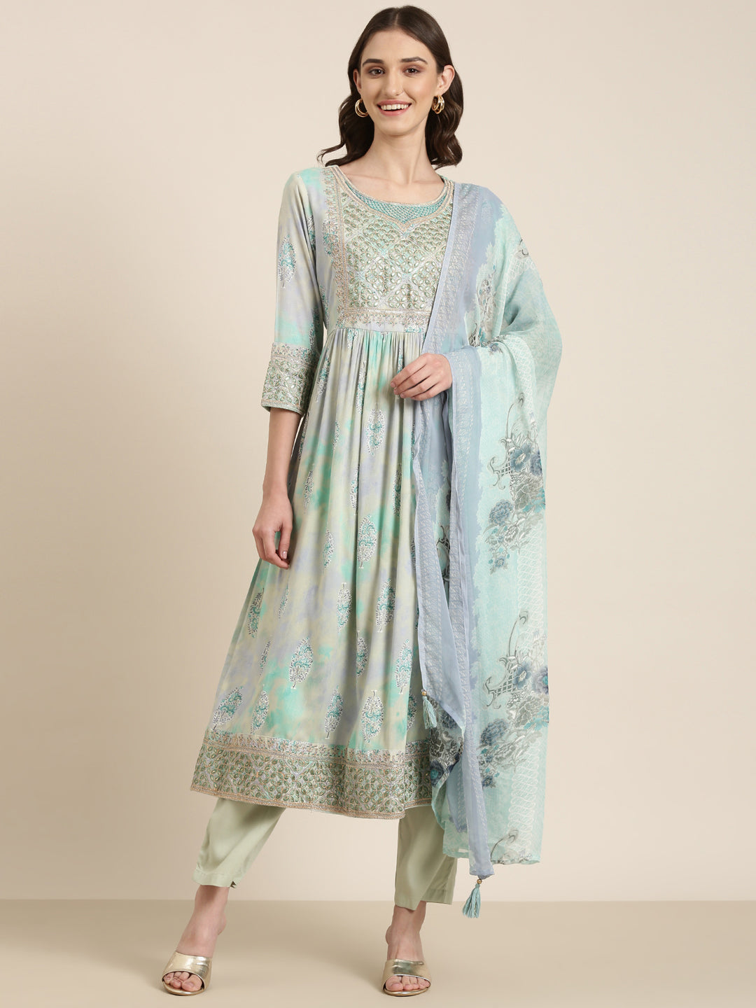 Women Turquoise Blue Floral Kurta Set