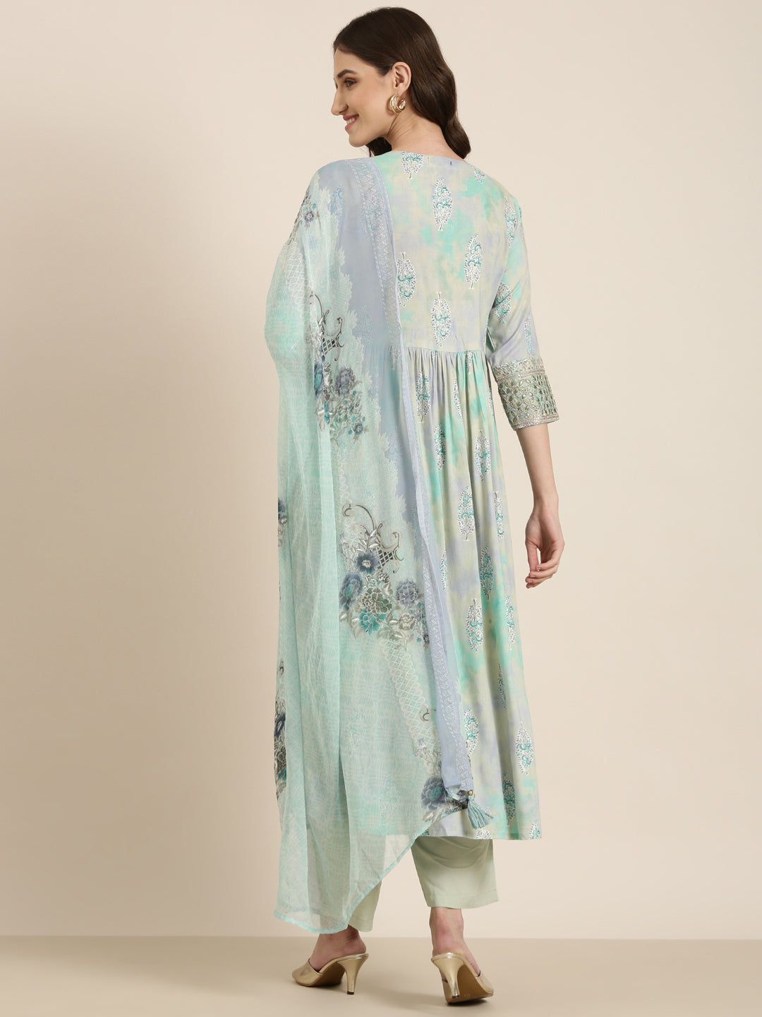 Women Turquoise Blue Floral Kurta Set