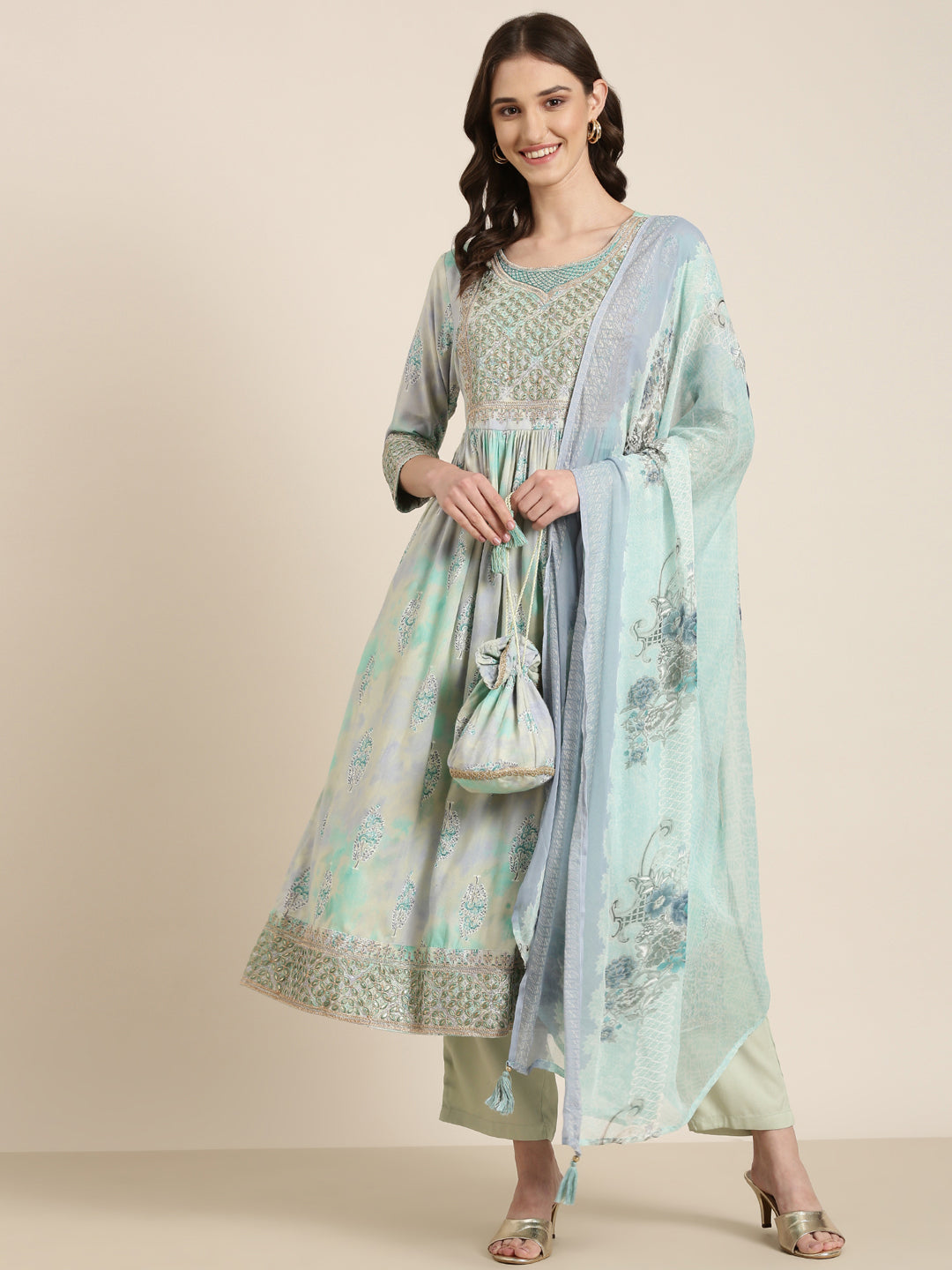 Women Turquoise Blue Floral Kurta Set