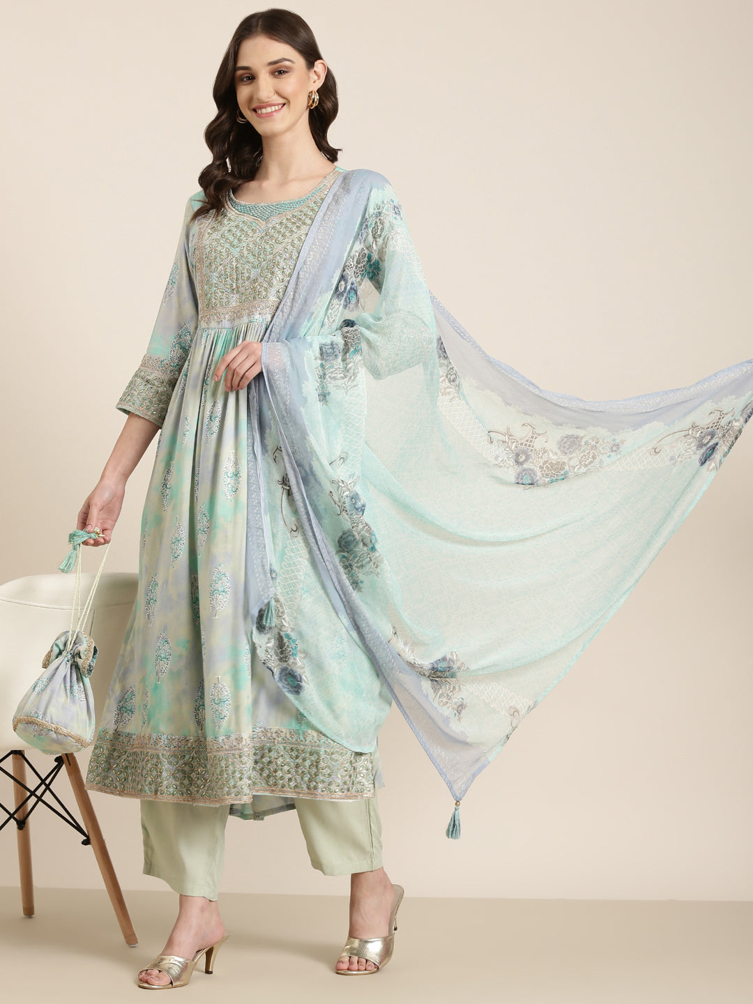 Women Turquoise Blue Floral Kurta Set