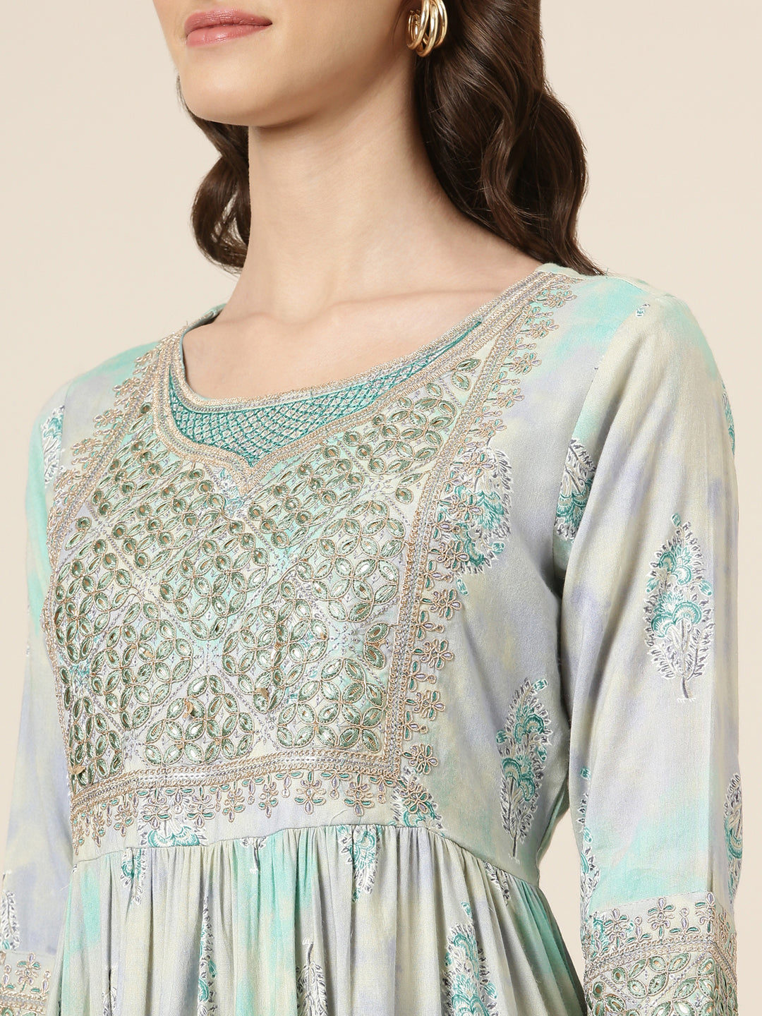 Women Turquoise Blue Floral Kurta Set