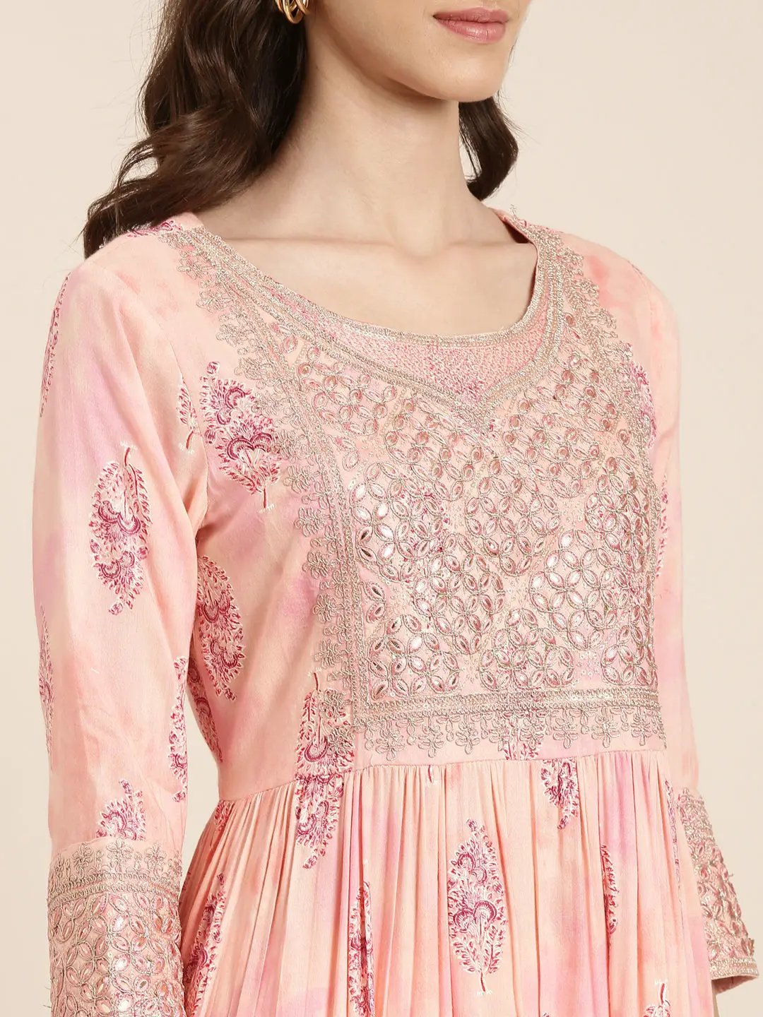Women's Peach Floral Kurta Set
