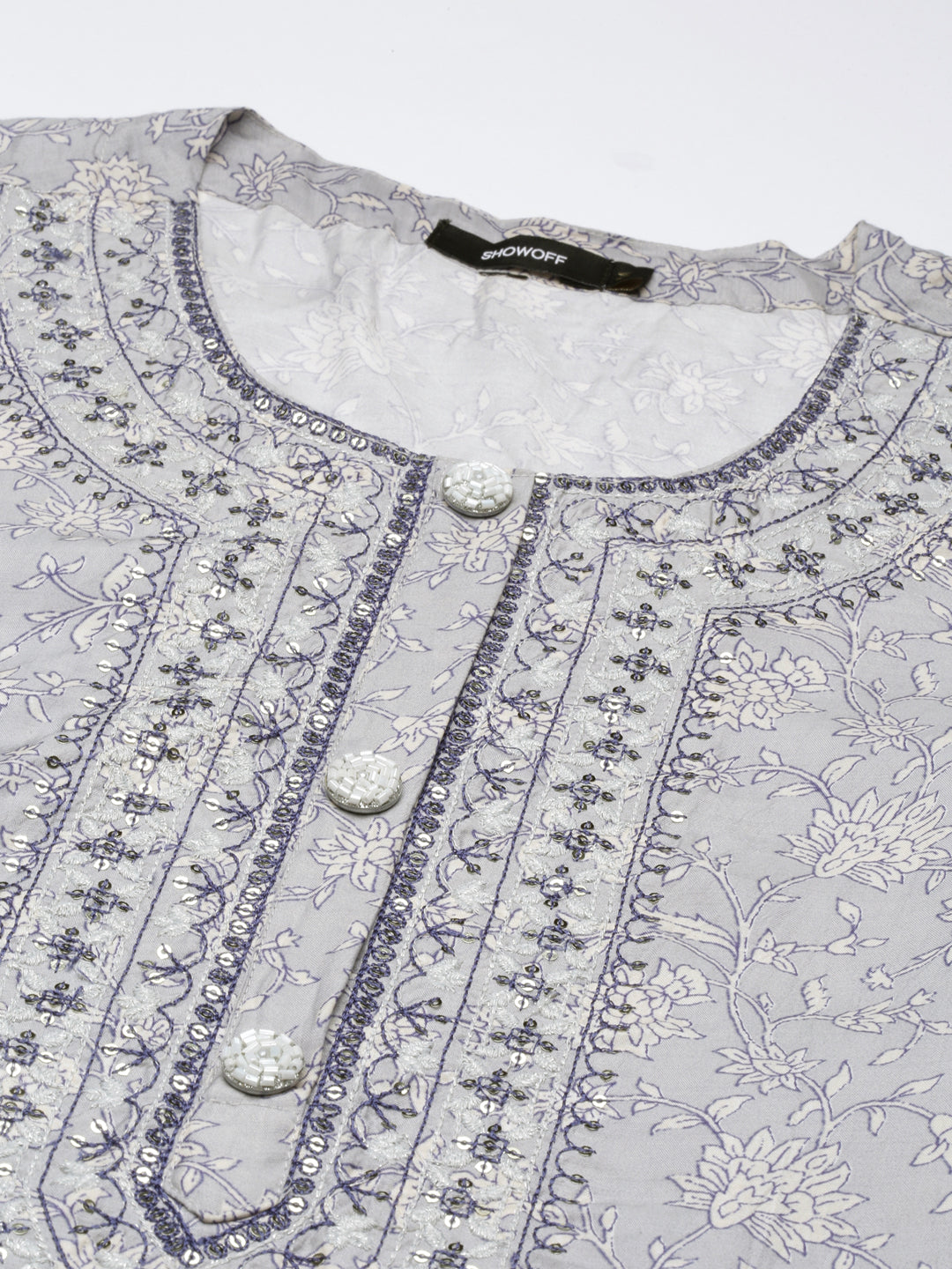 Women Grey Floral Kurta Set