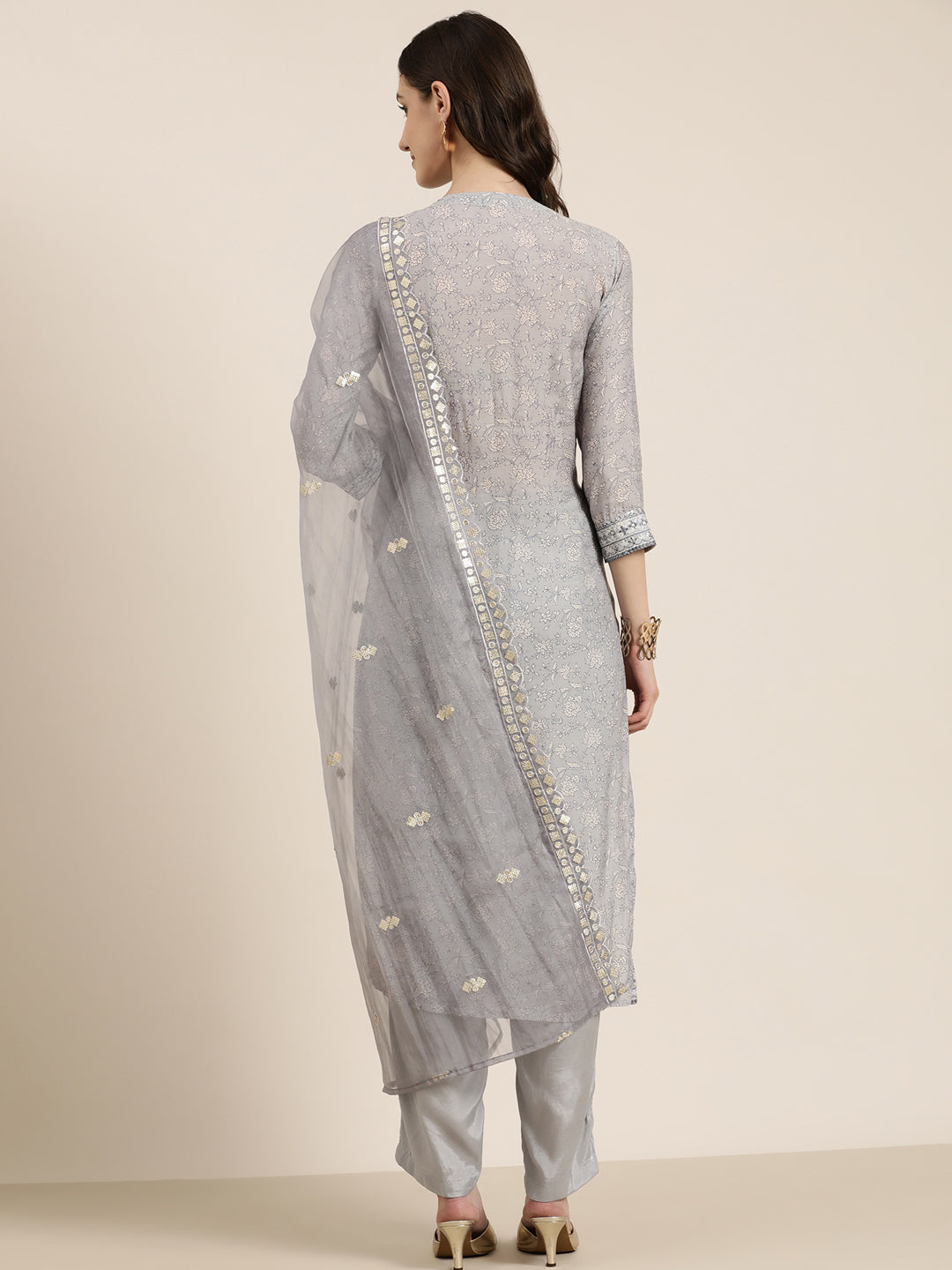 Women Grey Floral Kurta Set