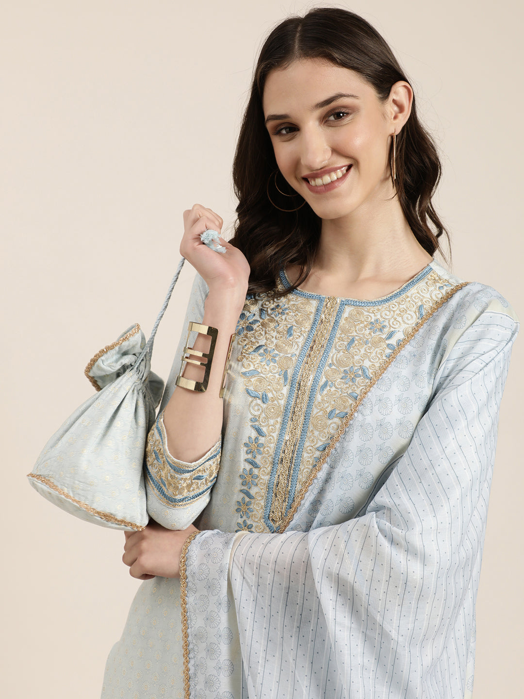 Women Blue Printed Kurta Set