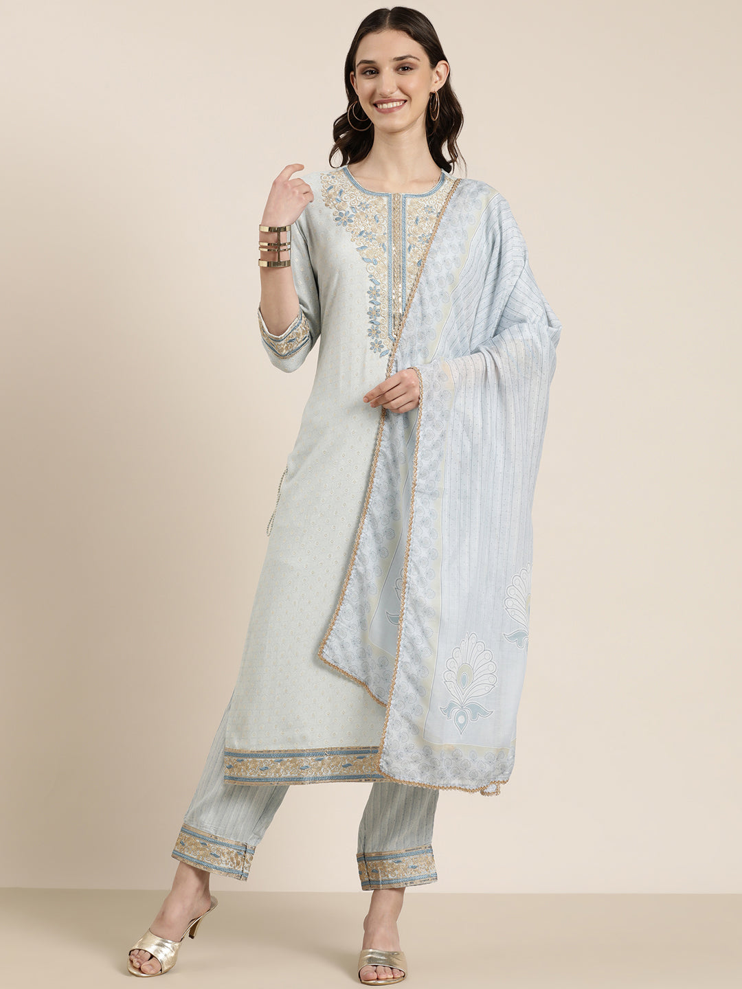 Women Blue Printed Kurta Set