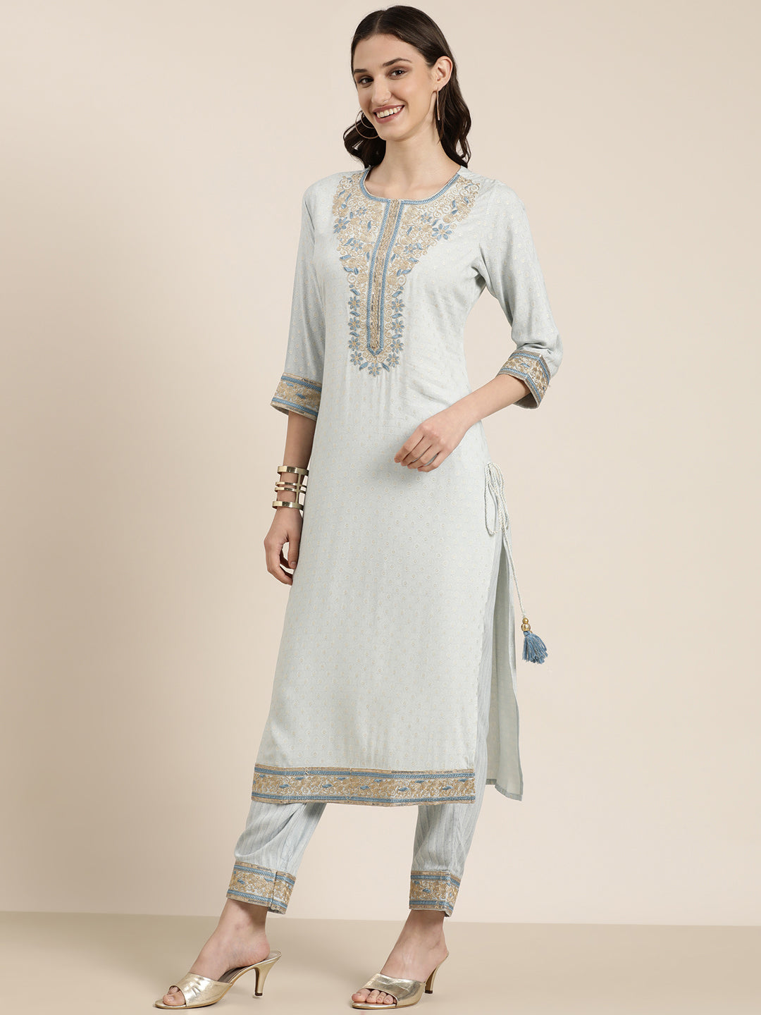 Women Blue Printed Kurta Set