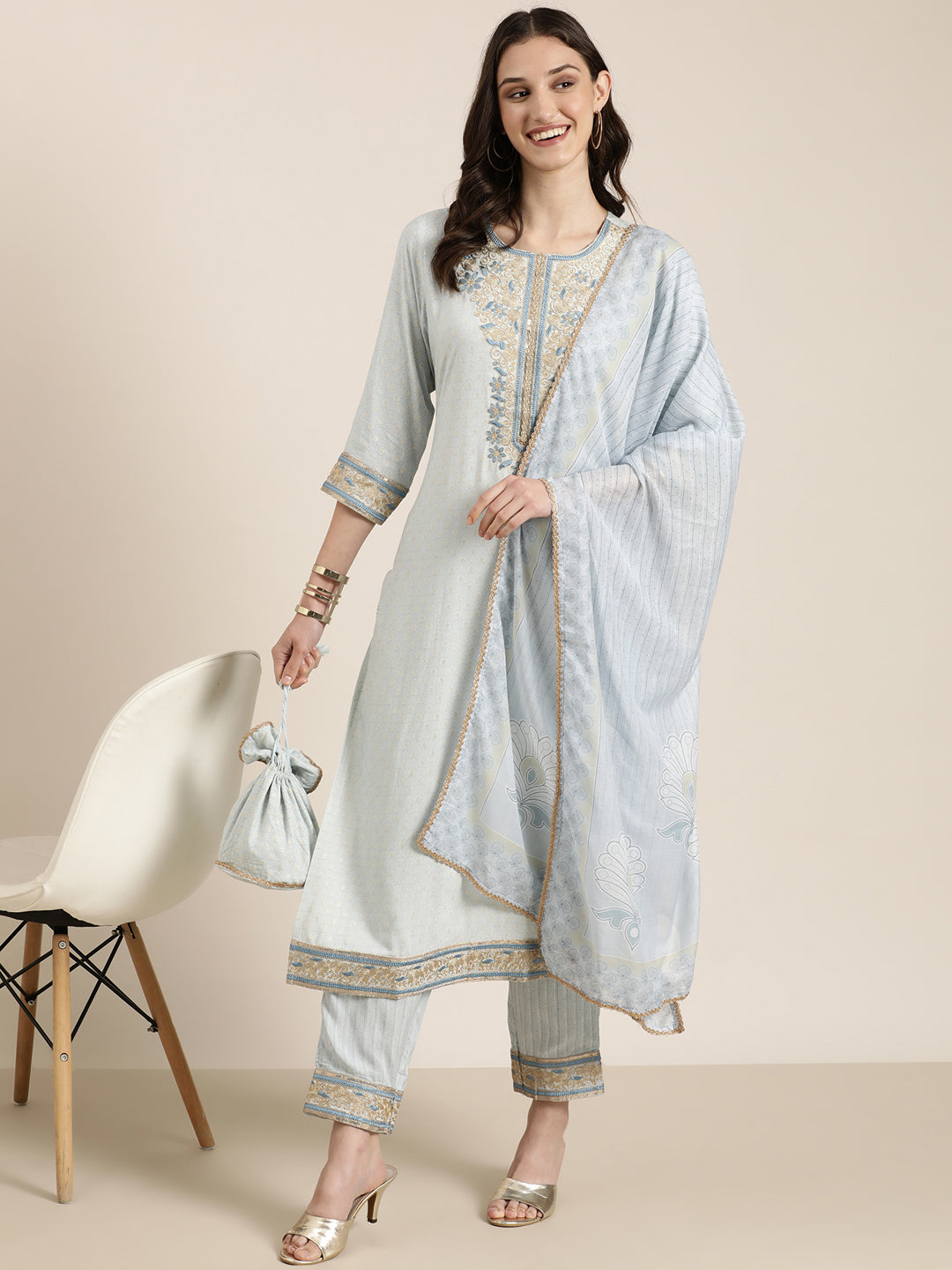 Women Blue Printed Kurta Set