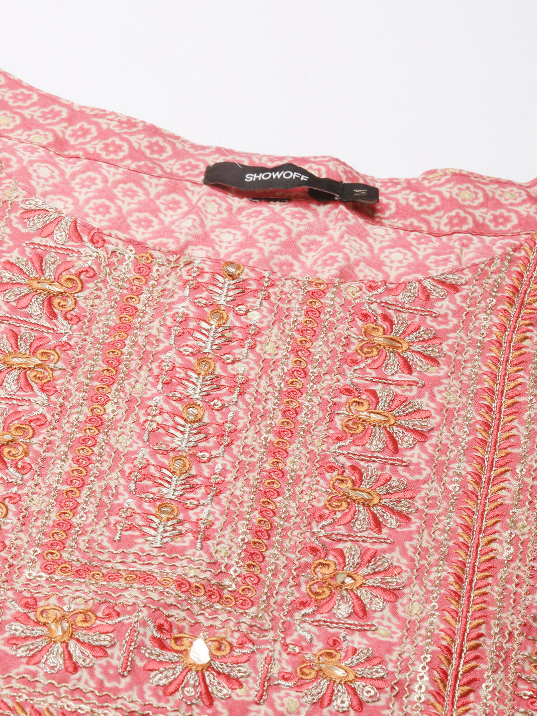 Women's Coral Floral Embroidered Thread Work Straight Kurta Set With Dupatta