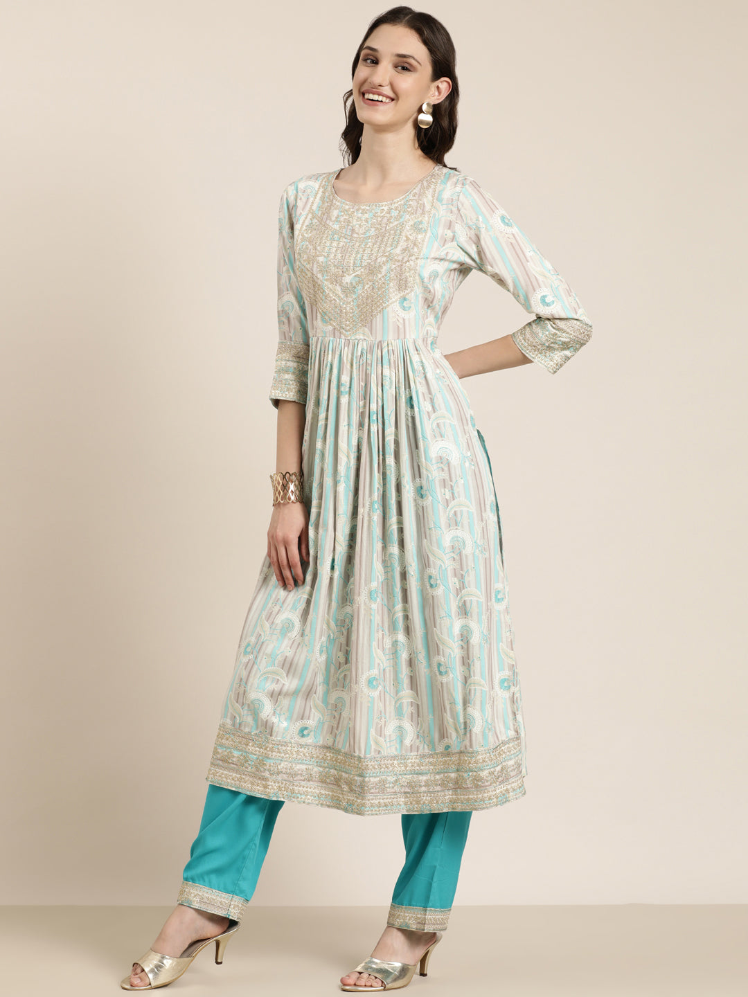 Women Turquoise Blue Floral Kurta Set