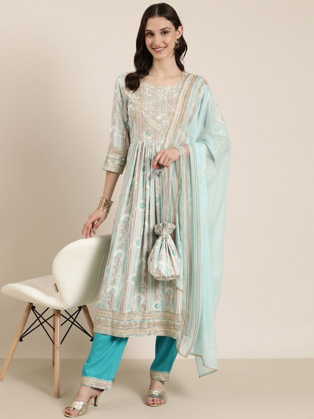 Women Turquoise Blue Floral Kurta Set