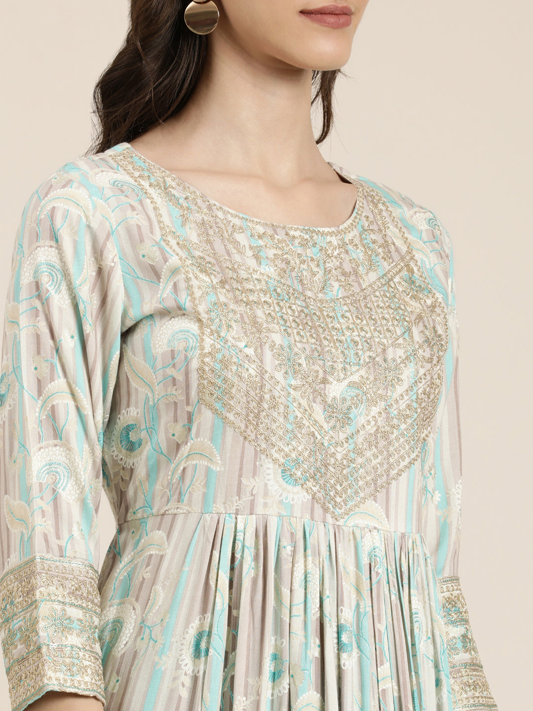 Women Turquoise Blue Floral Kurta Set