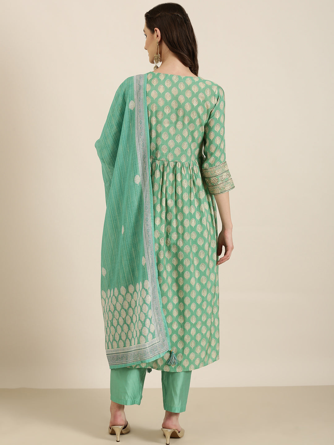 Women Green Floral Kurta Set