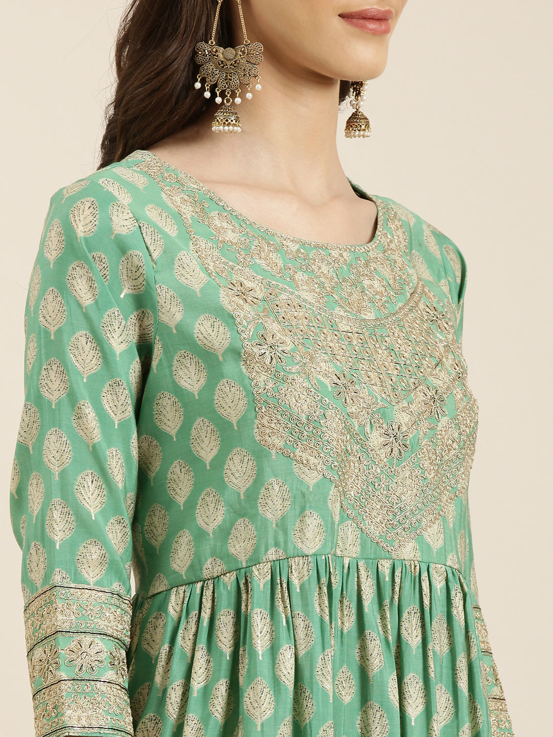 Women Green Floral Kurta Set