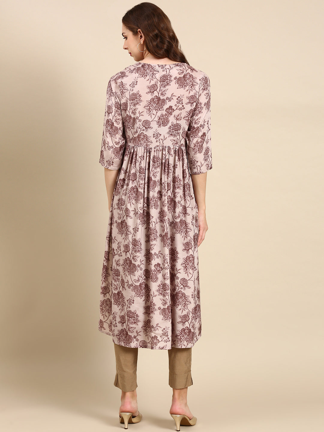 Women's Mauve Floral Anarkali Kurta