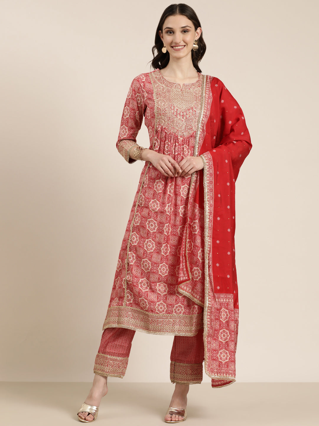 Women Red Printed Kurta Set