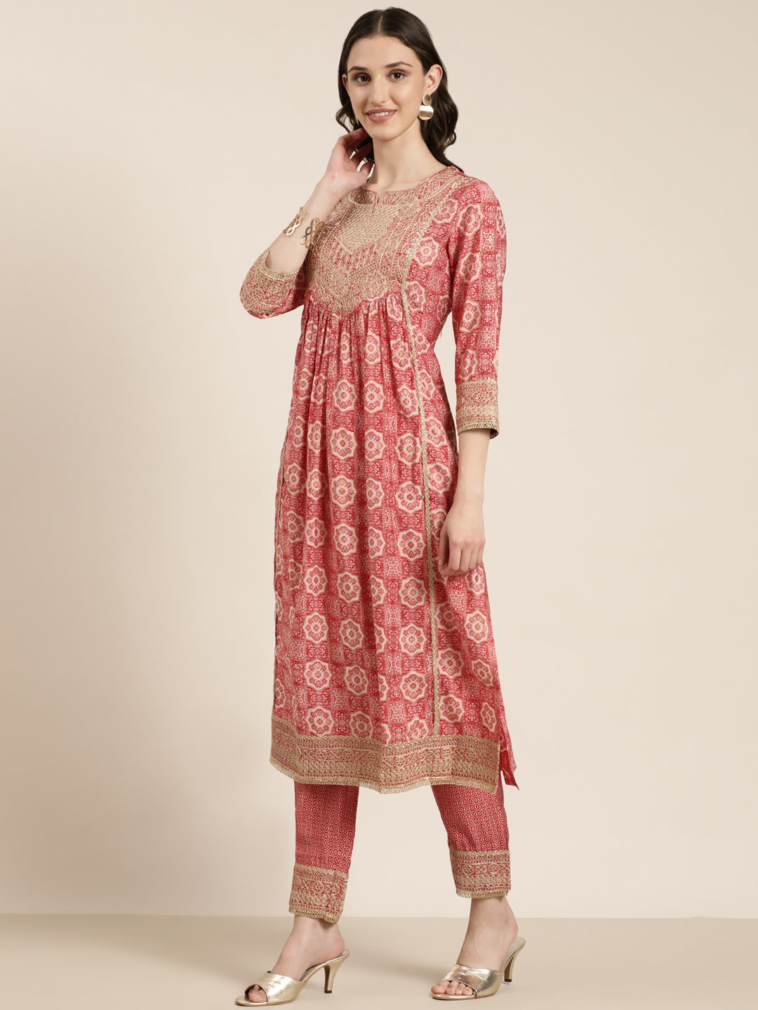 Women Red Printed Kurta Set