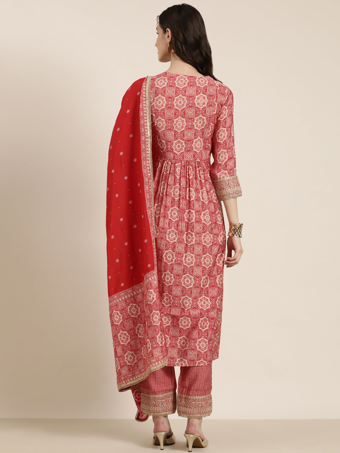 Women Red Printed Kurta Set