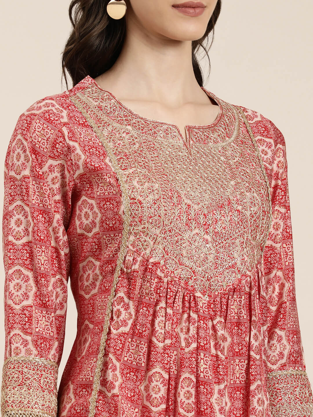 Women Red Printed Kurta Set