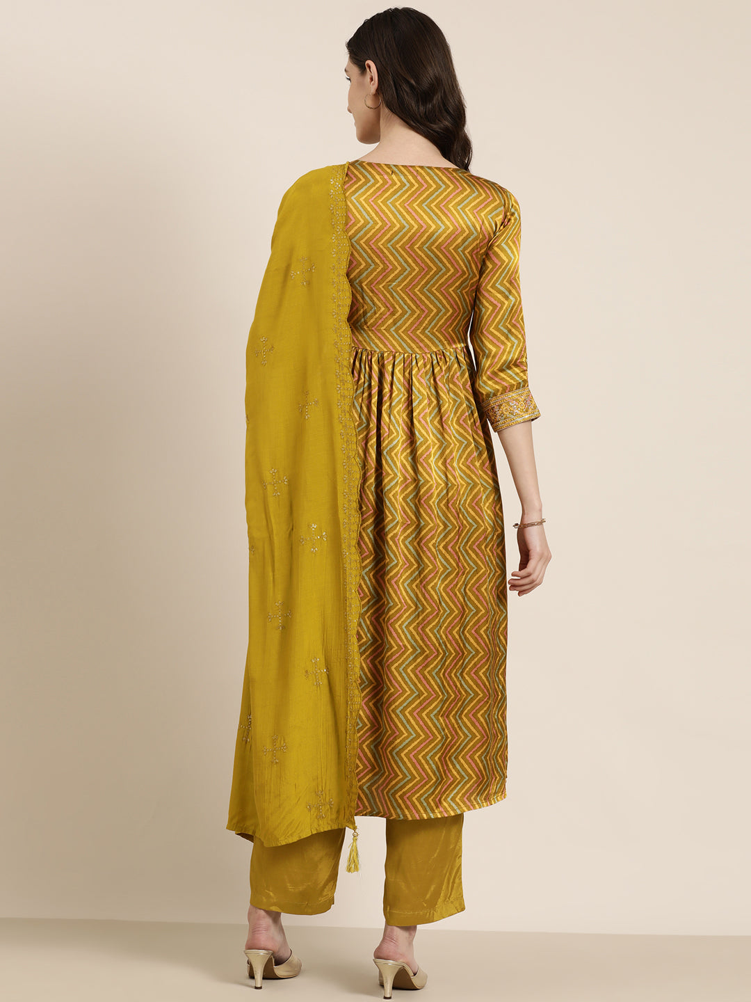 Women Lime Green Chevron Kurta Set