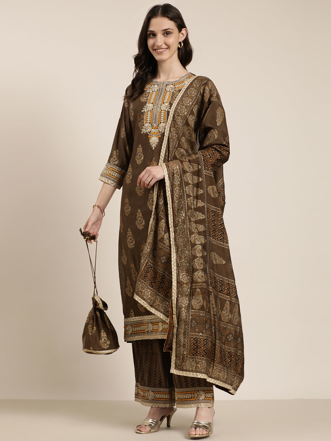 Women Bronze Printed Kurta Set