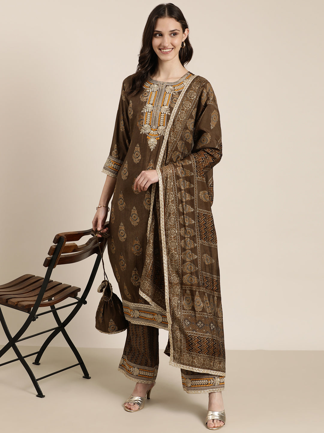 Women Bronze Printed Kurta Set