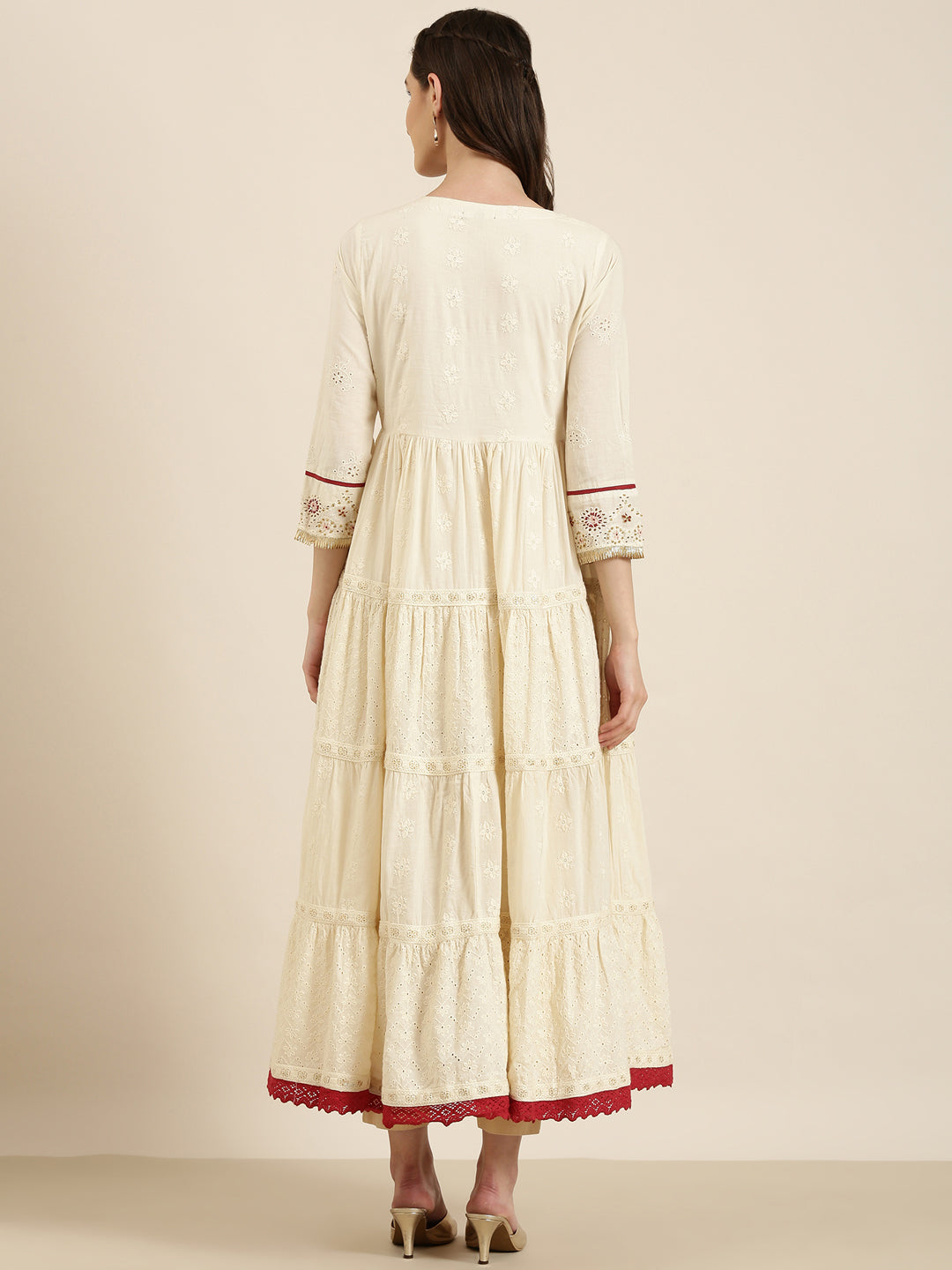 Women Cream Solid Anarkali Kurta