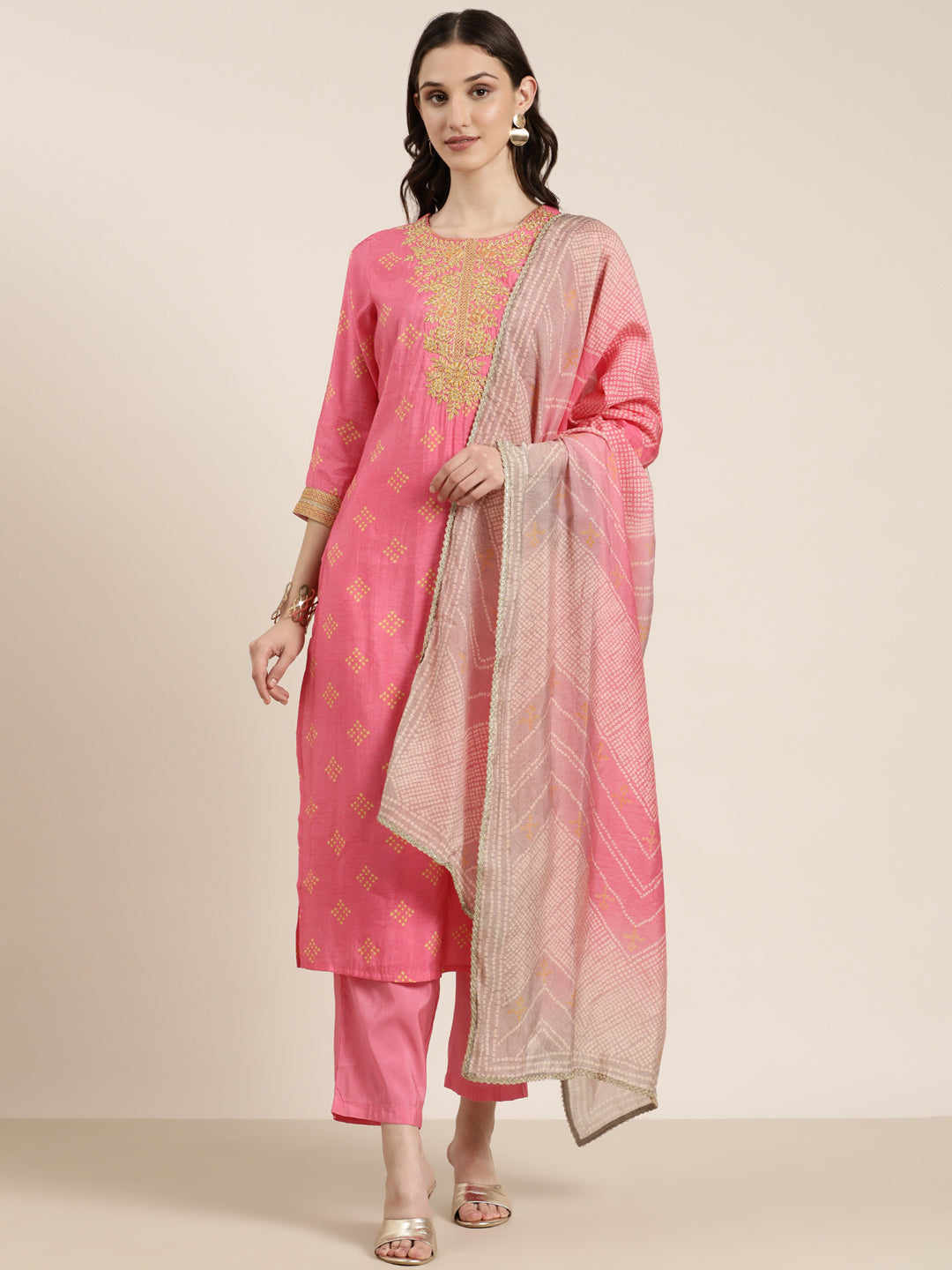 Women Pink Printed Kurta Set