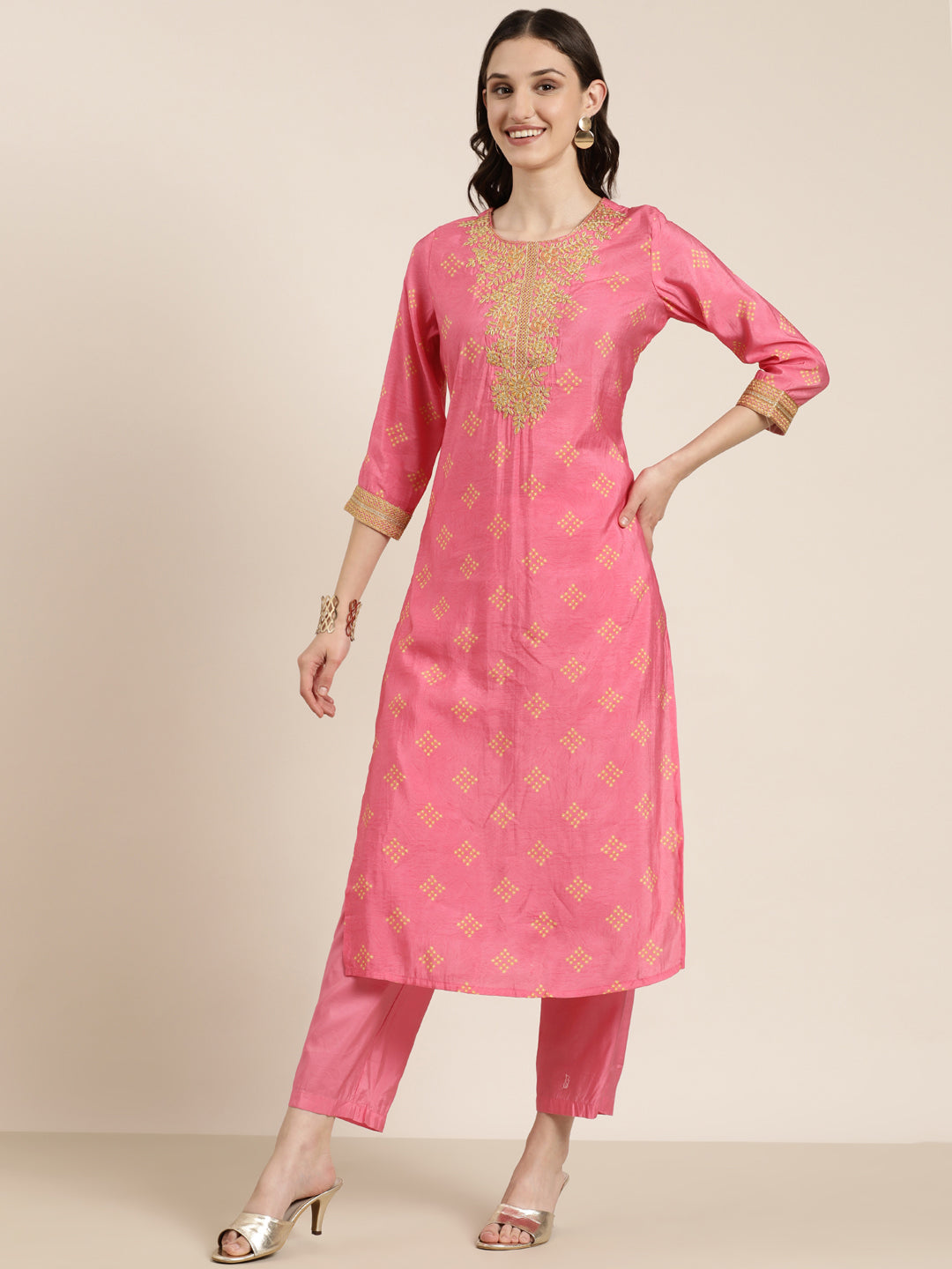 Women Pink Printed Kurta Set