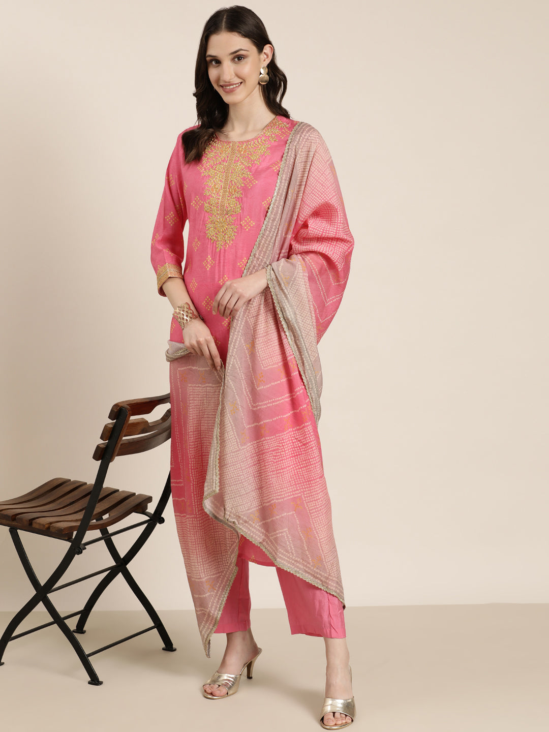 Women Pink Printed Kurta Set