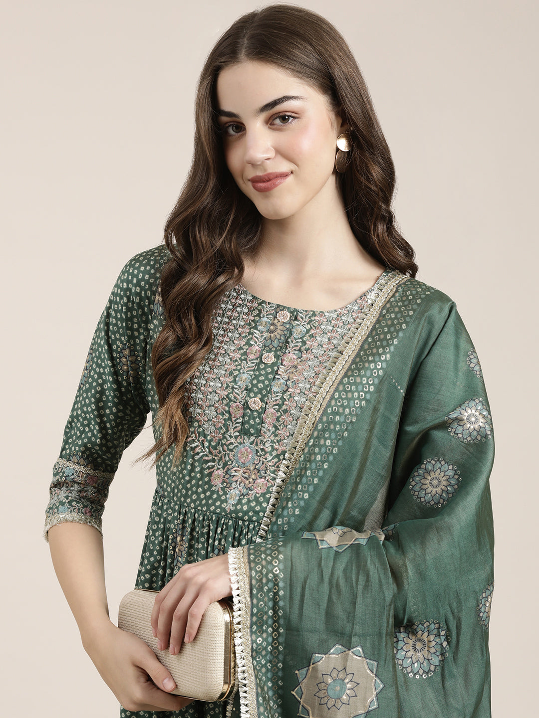 Women Green Printed Kurta Set