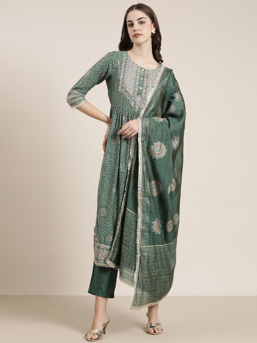 Women Green Printed Kurta Set