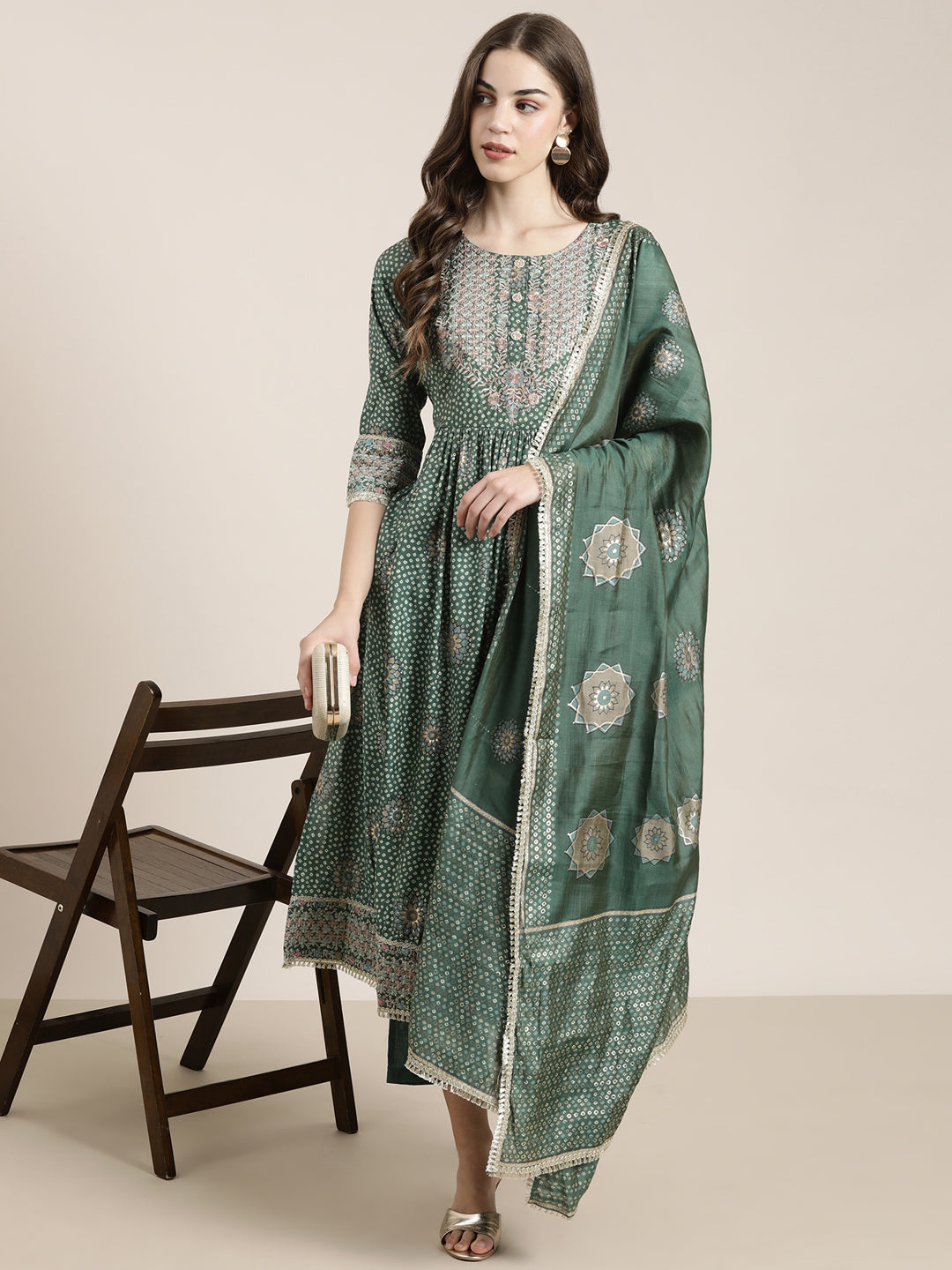 Women Green Printed Kurta Set