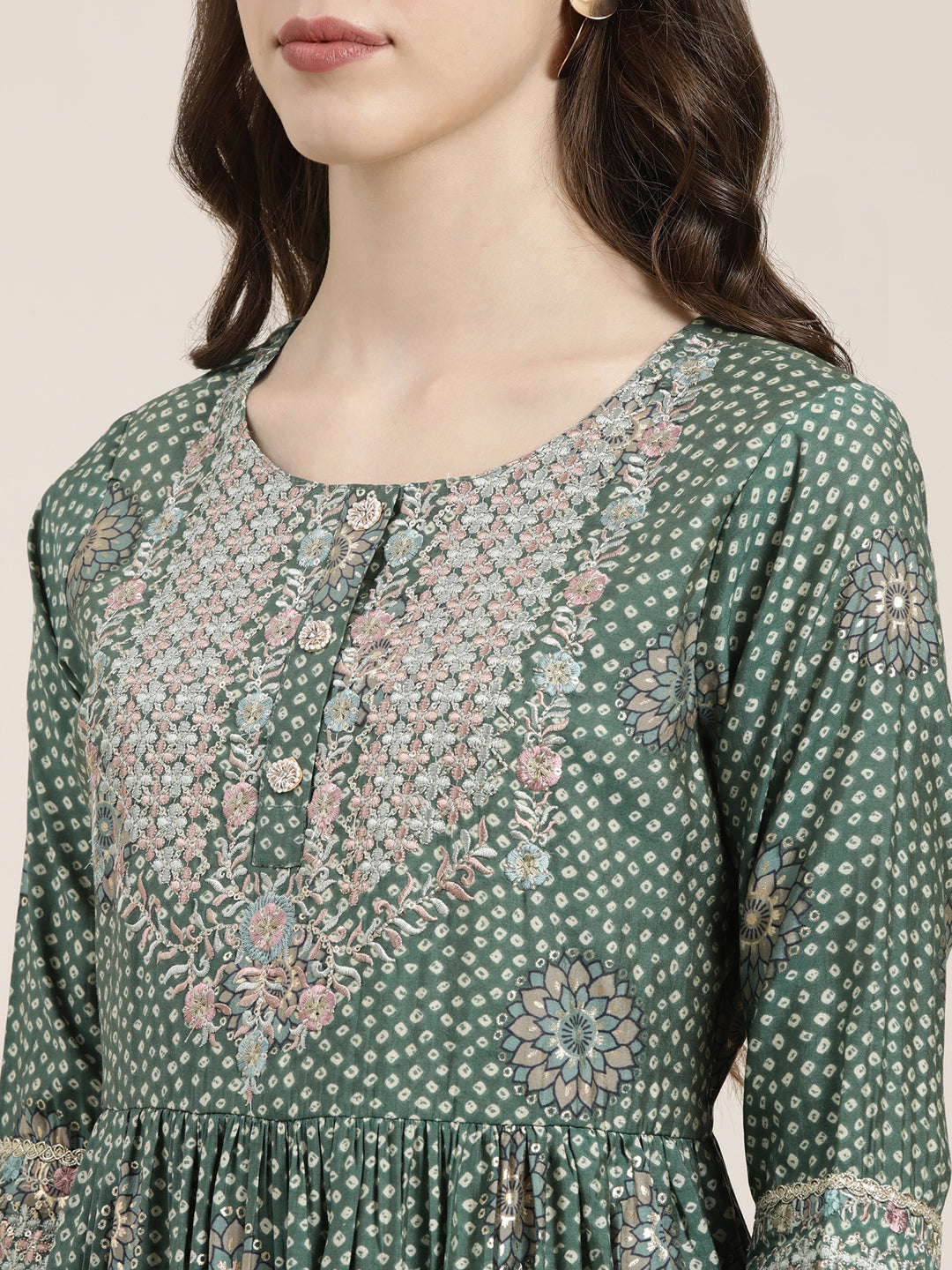 Women Green Printed Kurta Set