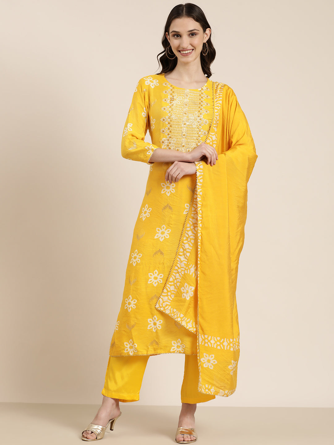 Women Yellow Floral Kurta Set