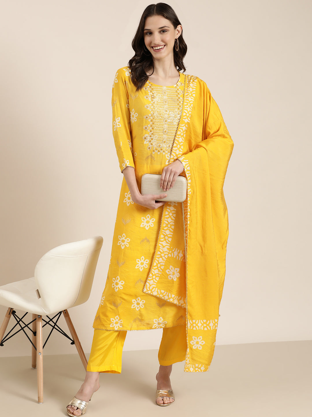 Women Yellow Floral Kurta Set