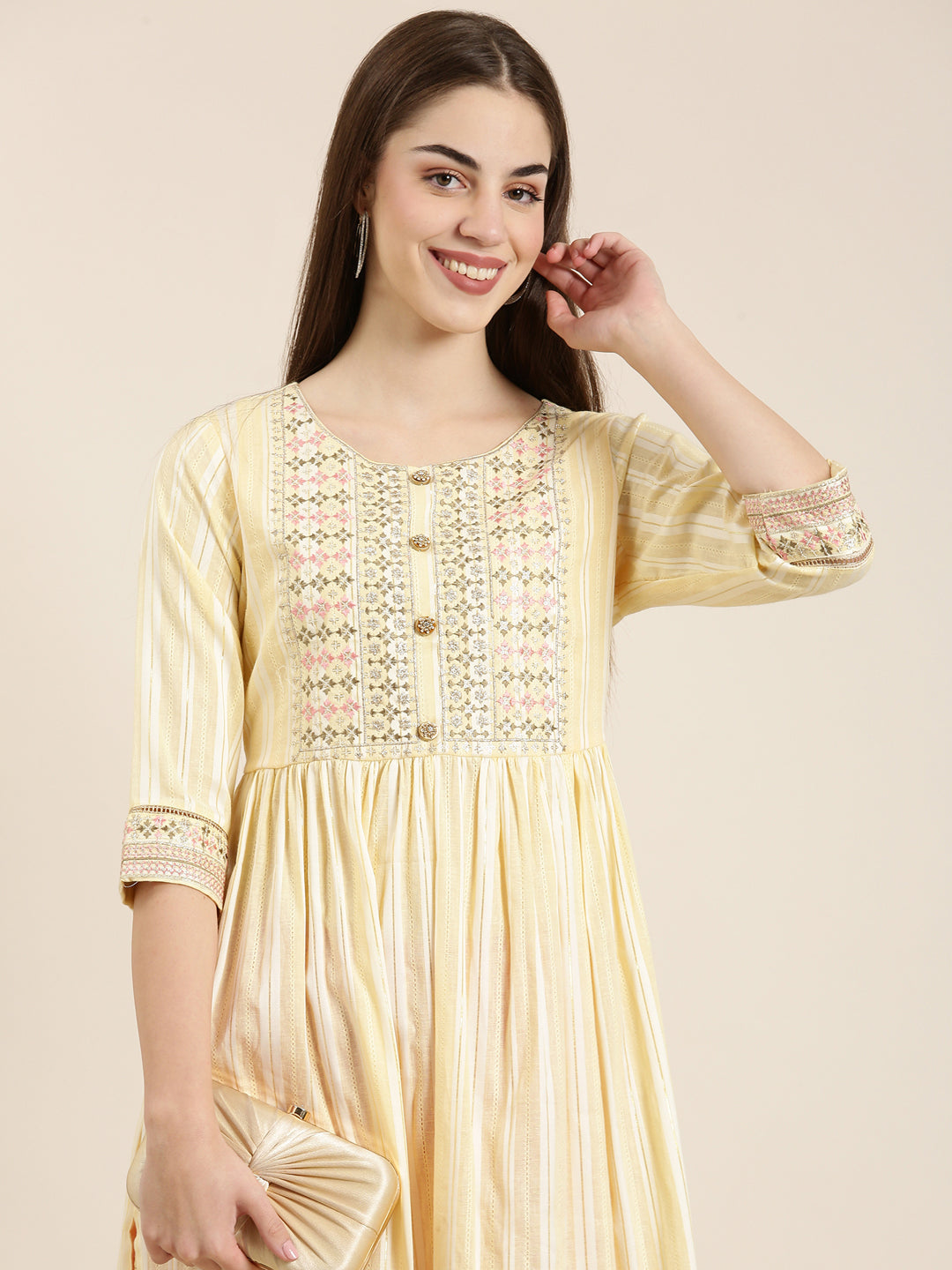 Women Yellow Solid Straight Kurta