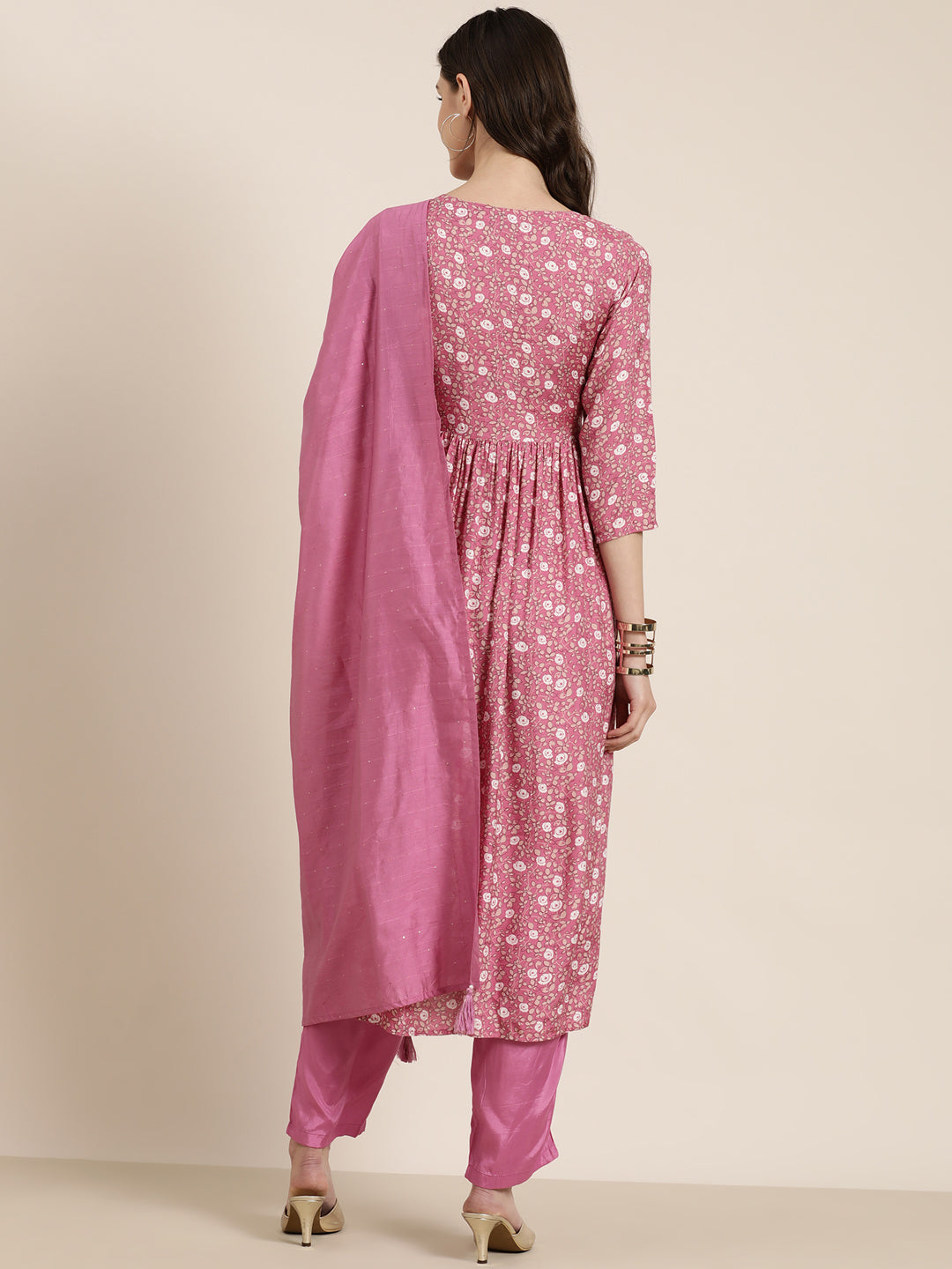 Women Pink Floral Kurta Set