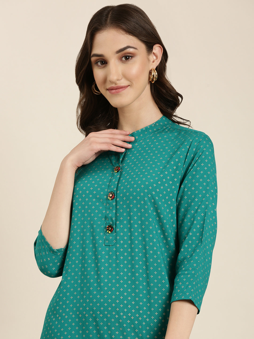 Women Teal Geometrical Straight Kurta