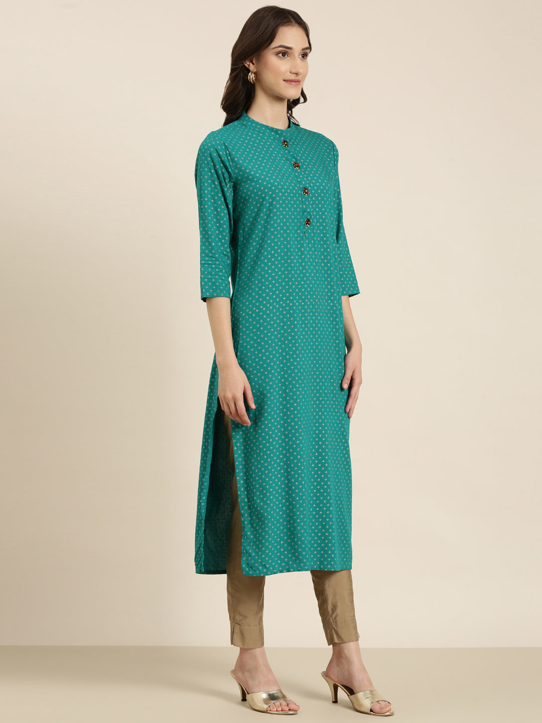 Women Teal Geometrical Straight Kurta