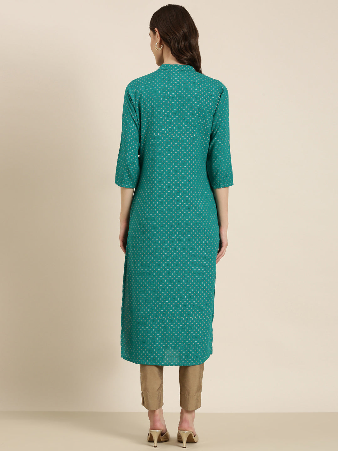 Women Teal Geometrical Straight Kurta