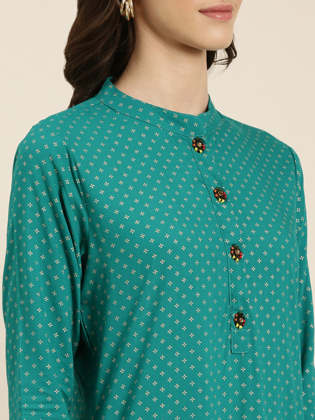 Women Teal Geometrical Straight Kurta