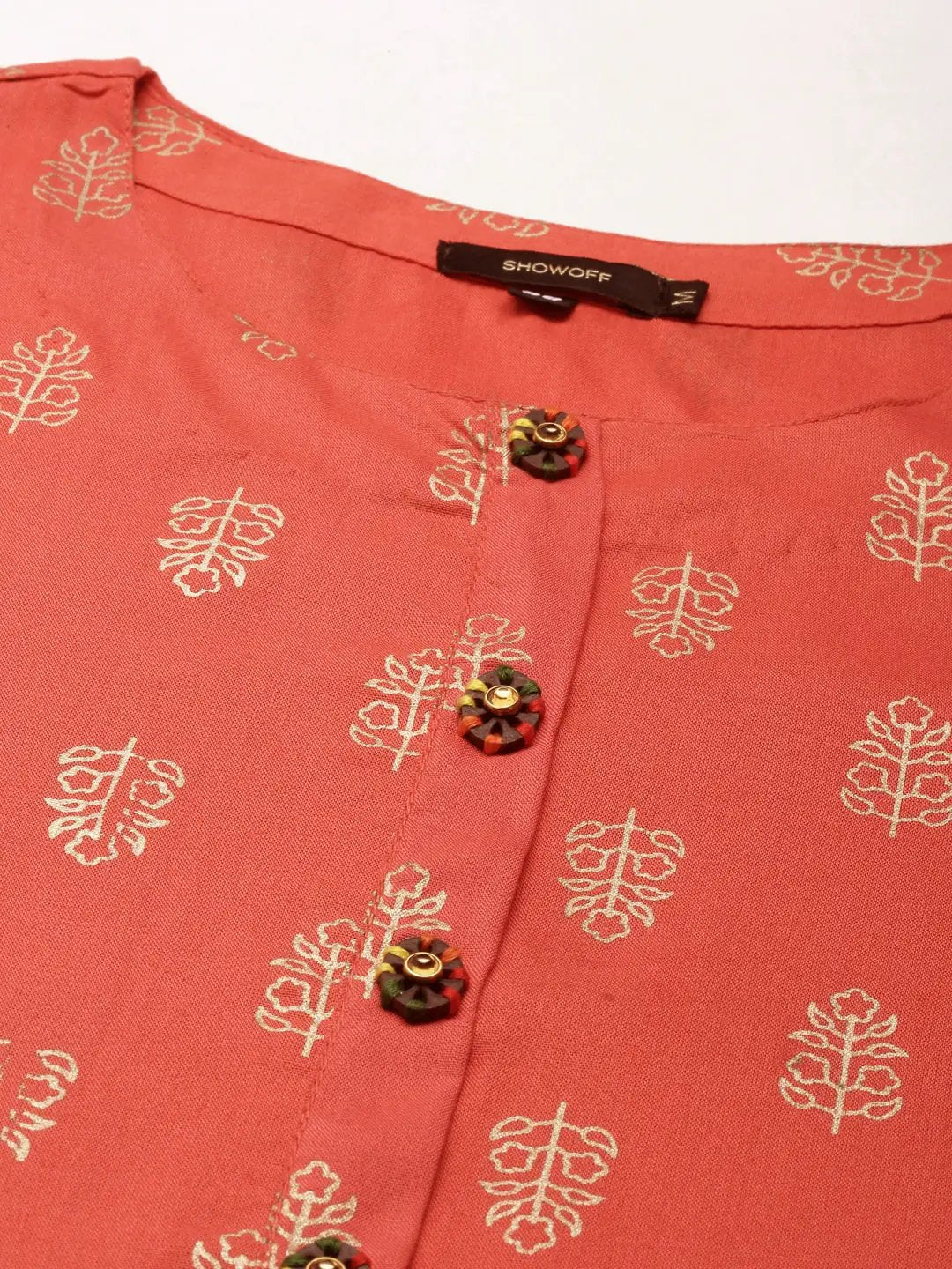 Women's Coral Ethnic Motifs Printed Straight Kurta - from SHOWOFFFF