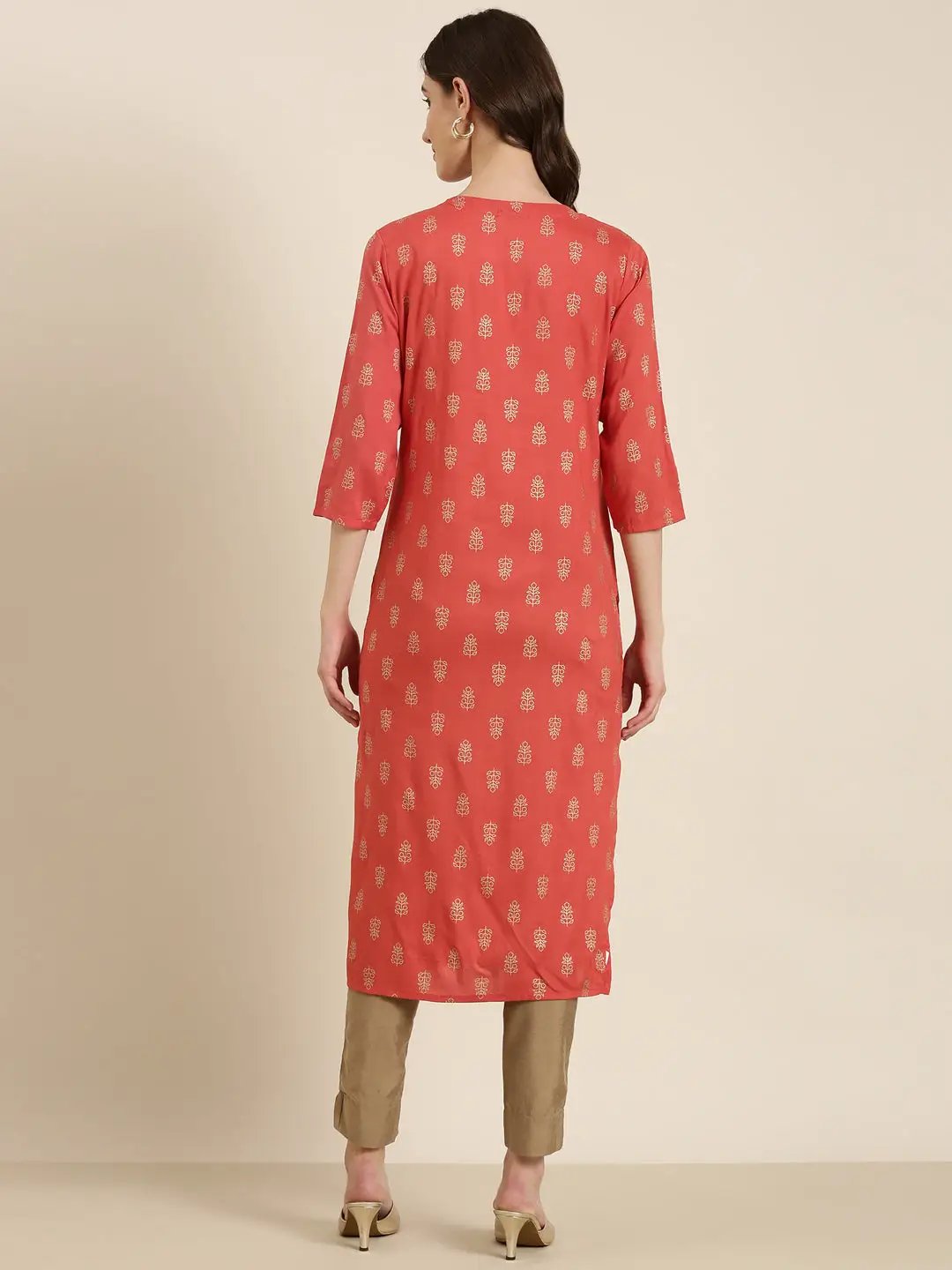 Women's Coral Ethnic Motifs Printed Straight Kurta - from SHOWOFFFF