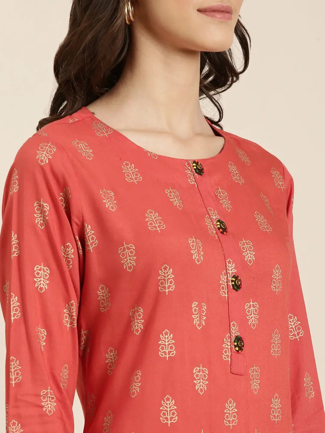 Women's Coral Ethnic Motifs Printed Straight Kurta - from SHOWOFFFF