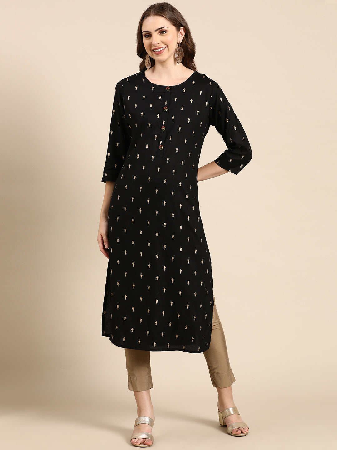 Women's Black Printed Straight Kurta