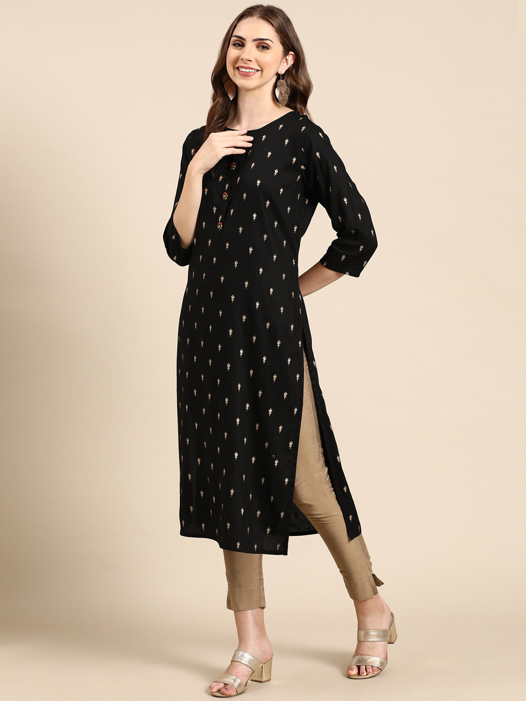 Women's Black Printed Straight Kurta