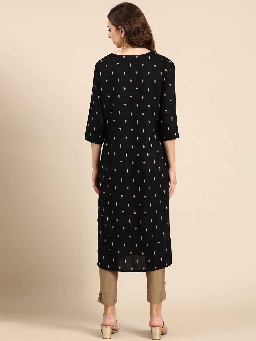 Women's Black Printed Straight Kurta