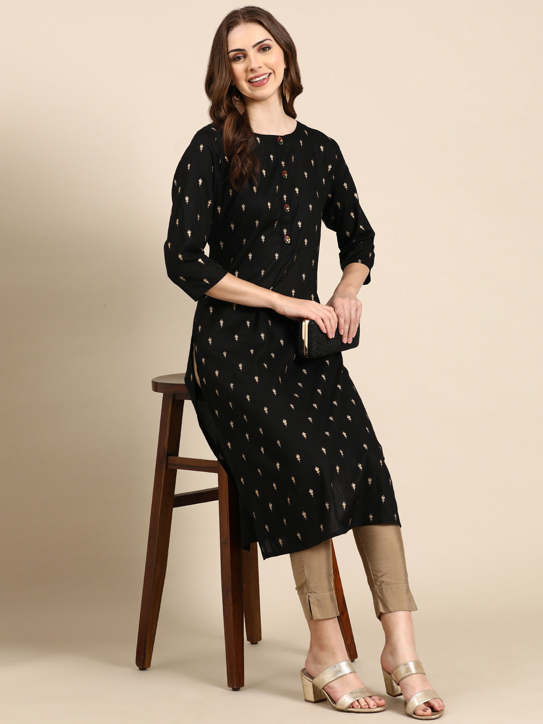 Women's Black Printed Straight Kurta